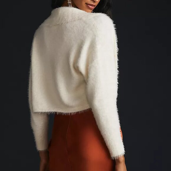 Maeve Cropped Eyelash Cardigan in Ivory, SIZE L - Picture 2 of 6